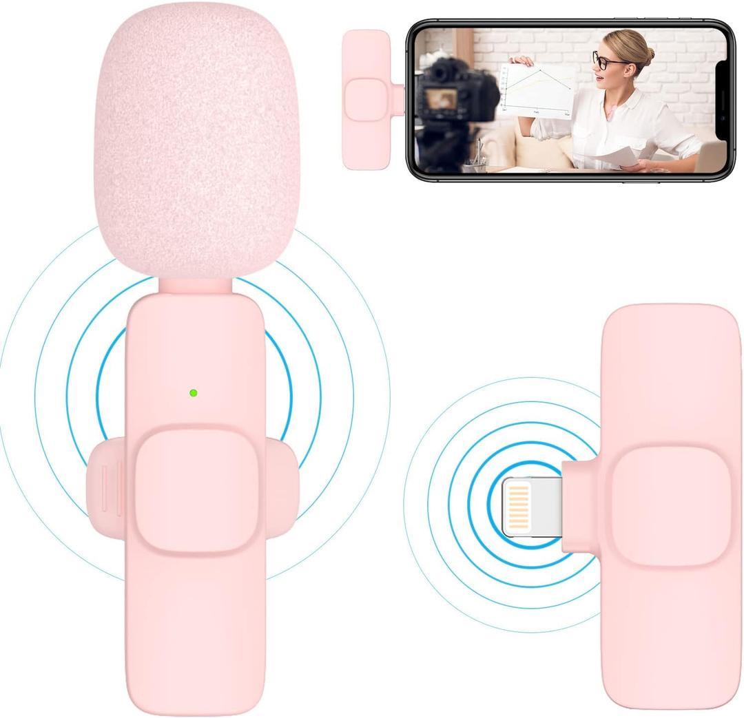 Pink Wireless Lavalier Microphone for iPhone - Plug Play Clip on Shirt Lapel Mini Mic for TikTok YouTube Facebook Live Stream Vlog Video Recording -No Need App/Bluetooth