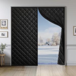 Magnetic Thermal Insulated Door Curtain for 72"x 80" Doors, Heavy-Duty Oxford Fabric Door Cover for Heat Insulation, Magnetic Closure Blanket for Doorway to Keep Warm in Winter Cool in Summer (Black)