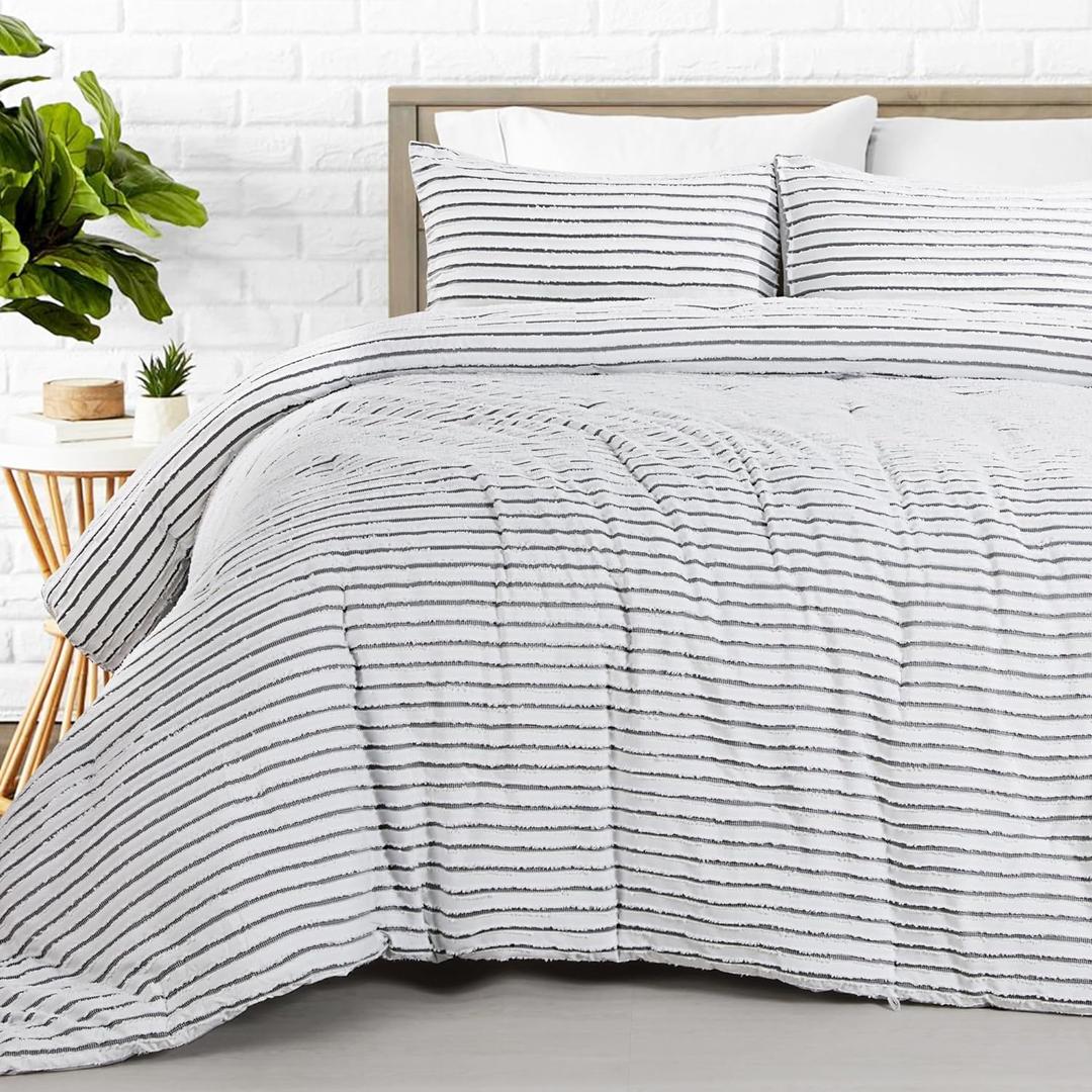 HOMBYS Oversized King Boho Comforter Set 120x98, Black White Tufted Jacquard Geometry Bedding Comforter for King Bed, Shabby Chic Bed Sets with 2 Matching Pillow Cases