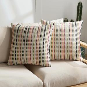 Boho Throw Pillow Covers 18x18 Inch Set of 2 Striped Chenille Farmhouse Decorative Cushion Covers for Sofa Couch Bed Living Room Farmhouse Decor (Colorful, 18" x 18" (Pack of 2))