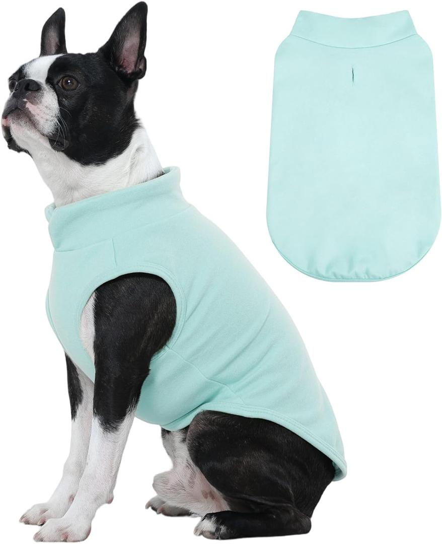 FUAMEY Dog Fleece Vest for Large Dogs,Warm Stretchy Dog Sweatshirts Pullover with Leash Hole Dogs Sweater Soft Pet Turtleneck Cozy Pet Vest Lightweight Sleeveless Blue L