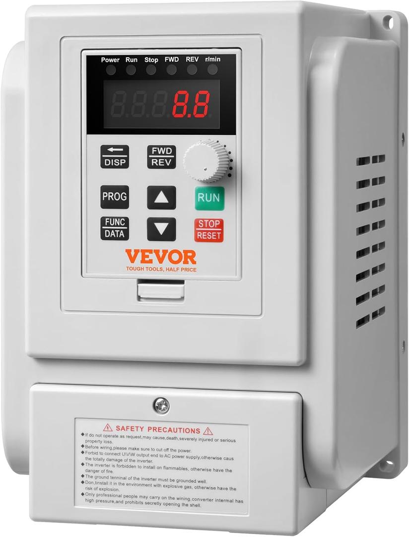 VEVOR VFD 3HP, 2.2KW, 10A, 1 Phase 220V-240V Input to 3 Phase 220V-240V Output Variable Frequency Drive, 0-400Hz VFD for AC Motor Speed Control