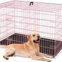 30-Inch Folding Metal Dog Crate for Small and Medium Breeds Double Door, Removable Tray, and Carry Handle Ideal for Indoor - Pink
