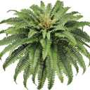 Artificial Ferns for Outdoors, 45" Large Faux Ferns 63 Fronds Fake Boston Fern Plant for Planter Garden Home Yards Farmhouse Decor Dark Green