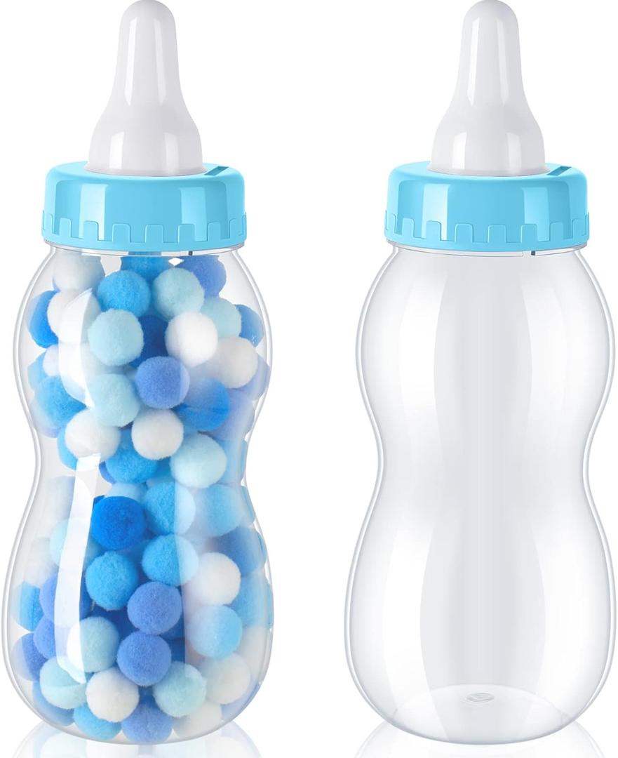 Tessco for you 4 Pcs Large Baby Milk Bottle Fillable Baby Shower 11 x 4 Inch Piggy Bank Plastic Container for Game and Gender Reveal Celebrations Party Favor Gift Decor (Blue)