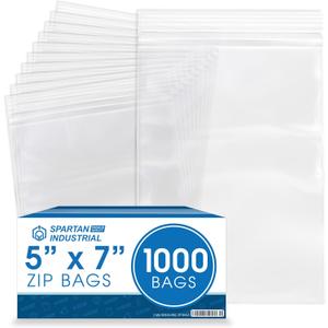 Spartan Industrial - 5 X 7 (1000 Count) 2 Mil Clear Reclosable Zip Plastic Poly Bags with Resealable Lock Seal Zipper