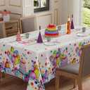 XCHI Happy Birthday Cake Gifts Colorful Balloons White Tablecloth Rectangle Washable Table Covers for Indoor Outdoor Dining Table Home Party Decorations 60x104 Inch
