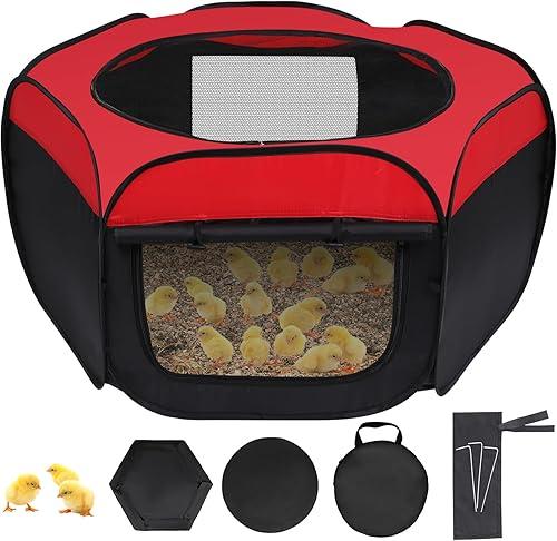 Brooder Box for Chicks Pop-Up Baby Chicken Cage Perch Up to 17 Baby Chicks, Ducks and Quails Chick Starter Kit with Storage Bag, Top Cover, Fixed Pegs, Waterproof Mat