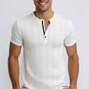 Mens Shirts Short Sleeve Jacquard Henley Shirts Casual Basic Tee Button Fashion Soild T Shirts (L)