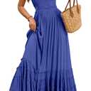 Womens Summer Boho Sexy Strappy Backless Halter Beach Long Dresses Straps Self Tie Tiered Flowy Casual Maxi Dress, Blue, Size M