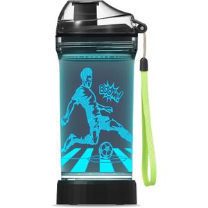 Lightzz Soccer Water Bottle with 3D Glowing Light Up, 14 OZ Tritan BPA Free Kids Water Bottle, Creative Ideal Travel Soccer Cup Gift for Boys 8-12 Child Holiday Camping Picnic