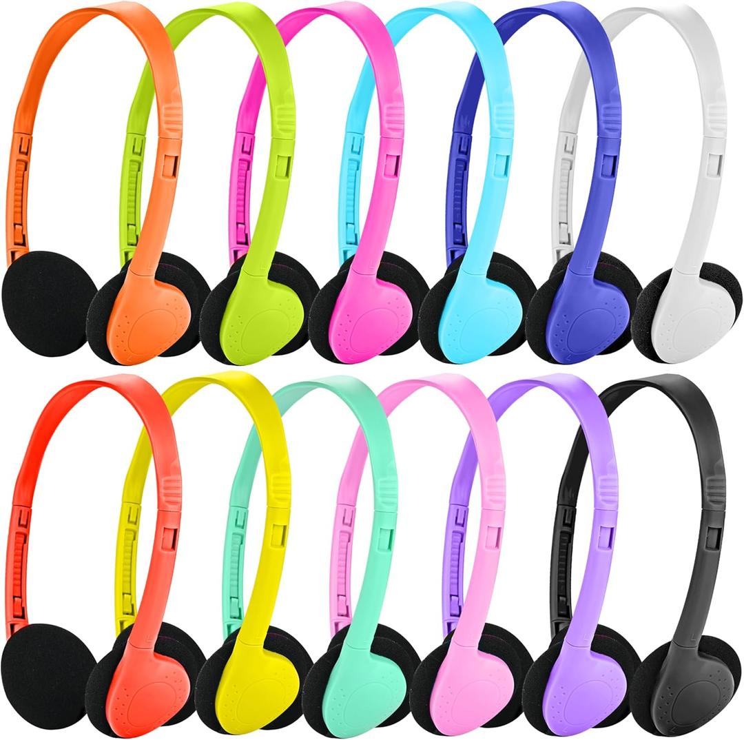 Classroom Headphones Bulk 12 Pack Class Set for School Students Kids and Adult -Sturdy Wired 3.5mm Plug (Mixed, 12 Pack)