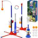 TOY Life 3-in-1 tBall Set for Kids 3-5, Adjustable Toddler T Ball Training Set with Bat, Toddler Baseball Set Semi-Automatic Launcher, Hanging Tee, Soft & Dog Play Balls, Fun Sports Set for Ages 3+