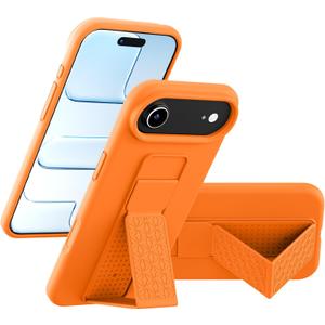LAUDTEC Silicone Kickstand Case Compatible with iPhone 17 Air, Vertical and Horizontal Stand Hand Strap Metal Kickstand Cover, Flexible Soft Liquid Silicone Stand Case for iPhone 17 Air (Orange)