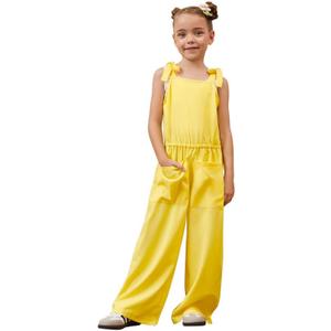 Mirawise Girls Romper Outfits Size 10 11 12 Jumpsuit Tie Strap Kid Sleeveless Yellow Wide leg Clothes Long Pant with Pocket, 150