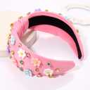 Easter Headbands for Women Girls Cute Easter Bunny Headband Jeweled Crystal Embellished Knotted Headband Holiday Party Hair Accessories (Beaded Bunny-Pink)
