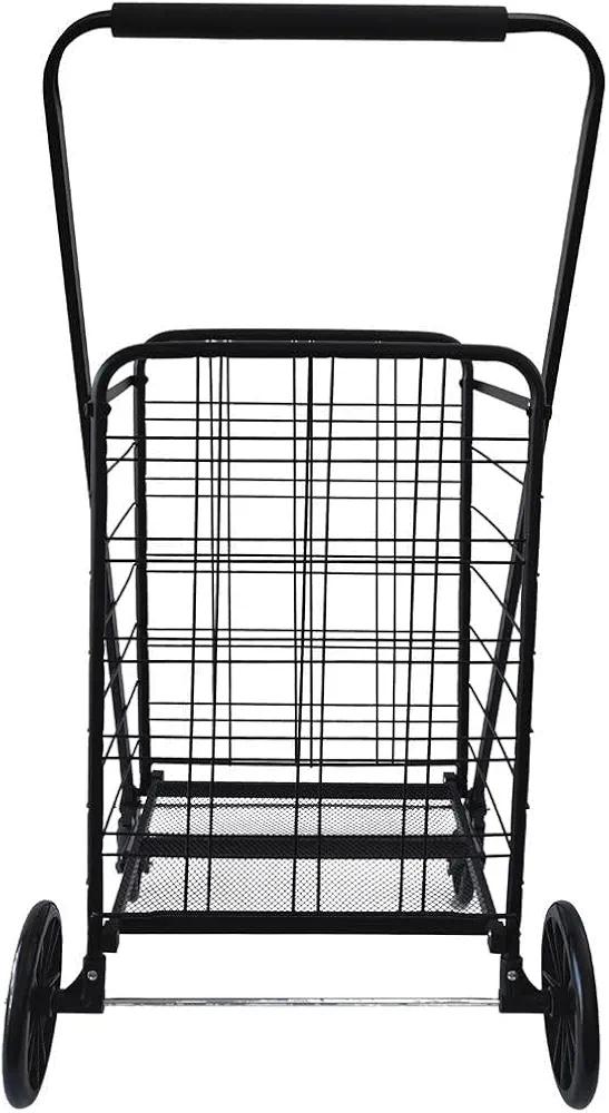 SereneLife Collapsible Utility Cart, Portable Foldable Shopping and Laundry Wagon with Detachable Basket, Heavy-Duty Easy Glide Wheels and Soft Foam Covered Handle, Transport Jumbo Loads & Heavy Items