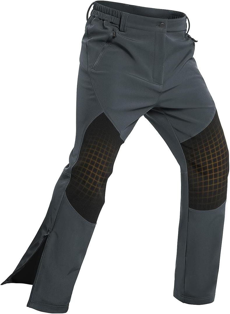 Moosehill Mens-Snow-Ski-Pants-Fleece-Lined-Pants Waterproof Winter Snowboard Pant Zipper Bottom Leg for Hiking Outdoor Work (32, Grey)