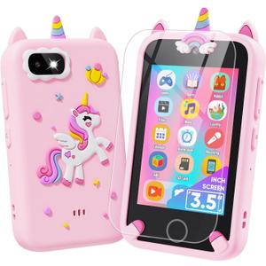 Kids Smart Phone 3.5'' Touchscreen Girls Toys Age 6-8 with Dual Camera for Kids Toys for Age 3 4 5 7 6 8-10 Year Old Girl Christmas Birthday Gifts, Music Player, Habit Tracker, Games Card (Pink)
