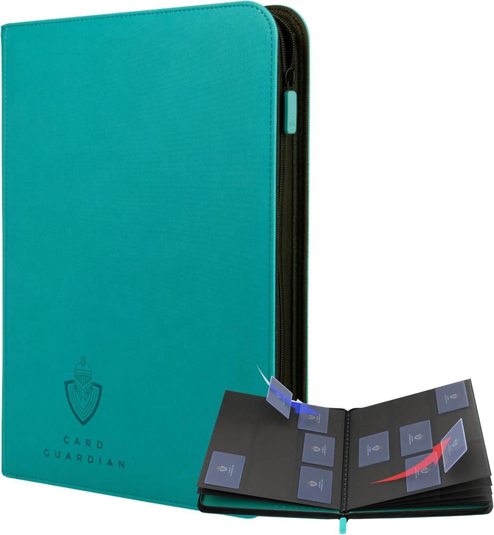 Card Guardian - 9 Pocket Premium Binder with Zipper for 360 Cards Trading Card Games TCG (Teal) - Side Loaded Pockets - Compatible Yugioh Cards MTG Binder Sports Card Binder