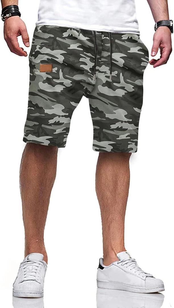 JMIERR Mens Casual Shorts - Cotton Drawstring Summer Beach Stretch Twill Chino Golf Shorts (Small, T Camouflage 1)