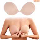 Sticky Bra Push Up Cloth Padded Add Cup Adhesive Bras Strapless Reusable Invisible for Women Backless Dress (D, Nude)