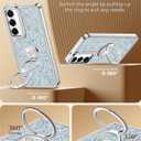 for Samsung Galaxy S25 Plus Case with Stand, Phone Case with Double Ring Kickstand, Women Girls Bling Glitter Cute Luxury Protective Case for Galaxy S25 Plus, Silver