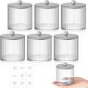 Yaomiao 6 Pcs Ribbed Bathroom Canisters Apothecary Jars with Silver Bamboo Lids and Label Stickers, 18 oz Plastic Canister with Fluted Design for Cotton Ball, Swab, Floss Picks House Storage