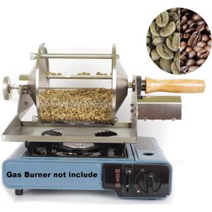 Coffee Roaster Gas Burner Coffee Roasting Machine for Home Use, 400g Capacity, Quartz Glass Drum, Stainless Steel Frame, Peanut and Nut Roaster