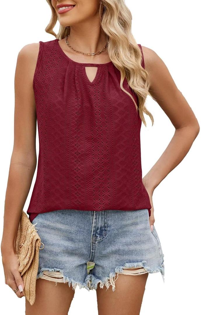Womens Casual Summer Tank Tops 2025 Sleeveless Business Work Shirts Loose Fit Trendy Tops Flowy Clothes Outfits (Red, L)