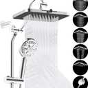 Hibbent Upgraded cUPC Certified 13'' Shower Head Combo, High Pressure 5 Spray Rainfall Showerhead with 10 Spray Modes Handheld, All Metal 3-way Diverter Shower Arm, 71'' Hose and Holder, Chrome