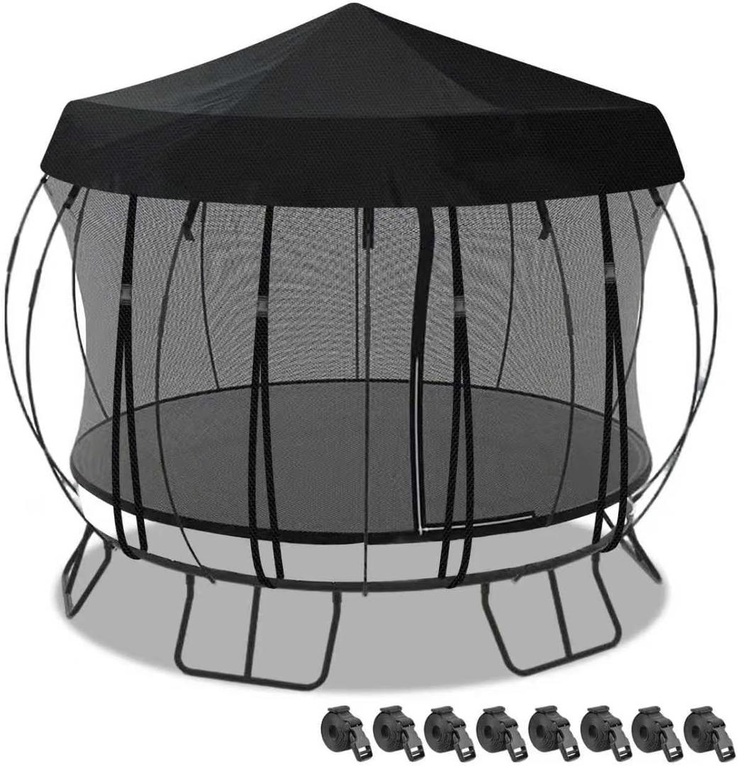 Outdoor Round Trampoline Cover (Tent Only) 10 FT 12FT 14 Ft Trampoline Tent Sunshade Canopy, 600D Heavy-Duty Oxford Fabric with 16 Fixed Webbing ,Waterproof & UV-Resistant (Black, 14 FT)