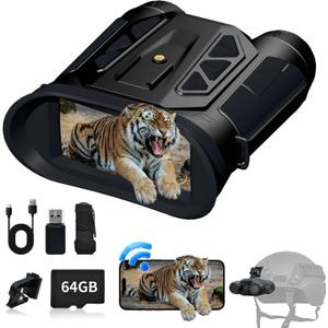 Night Vision Goggles- 4K Night Vision Binoculars for Adults with WiFi, 64GB TF Card in Night Vision,7X IR & 16X Zoom, Military Tactical Equipped with Altitude, Air Pressure and Compass Functions