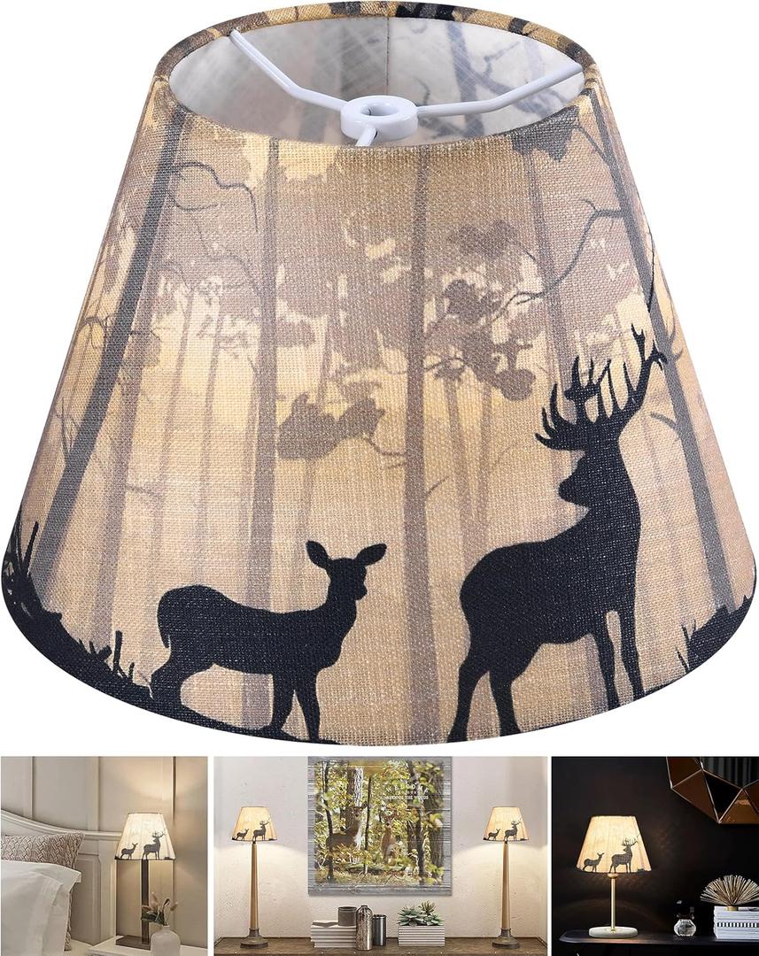 GOSO 9" Small Lamp Shade,Multi-Yellow Deer Lampshade for Table Lamps & Wall Lamps,5" 9" 6.4" (Spider) Bell Vintage & Art Decor Animal Print Lamp Shades Replacemnt for Bedroom/Bedside,1 Pack
