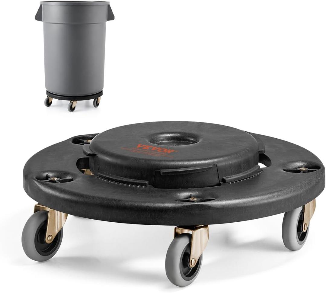 VEVOR Trash Can Dolly, Fit 20, 32, 44, 55 Gallon Containers, Round Trash Can Roller Base with 4 Lockable Wheels, 500lbs Weight Capacity, Heavy Duty Barrel Dolly, Multi-Functional Rolling Cart