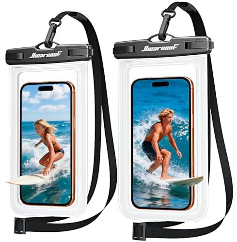 Hiearcool Waterproof Phone Pouch, Waterproof Phone Case with Crossbody Lanyard Compatible for iPhone 17 16 15 14 13 Pro Max Up to 8.3", Cellphone Dry Bag Travel Essentials for Beach -Clear-2Pack