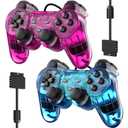 Degulan Wired Controller for PS-2 High Performance Double Shock Gamepad Joystick Remote Compatible with Play 2 (ClearPurple and ClearBlue)