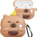 Joyleop for Airpods Pro 3 Case - Cute Funny for Women Girl Kids Girly 3D Kawaii Capybara Bear Cartoon Design Soft Silicone Protective Case for Airpods Pro 3rd Gerneration 2025 Cover with Keychain