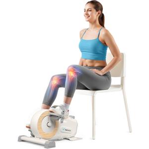 MERACH Under Desk Bike Pedal Exerciser, Mini Exercise Bike with 8-Level Magnetic Resistance, LCD Display & Anti-Slip Base, Eco-Friendly Portable Desk Bike for Office, Home, or Rehab (White)