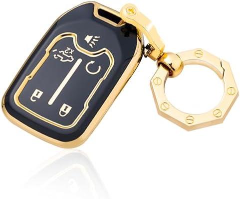 for Suburban Key Fob Cover Car Key Case Shell with Fashion Keychain fit Acadia Terrain Yukon for Suburban Tahoe (Black)