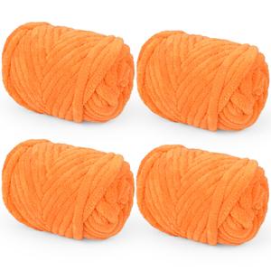 Orange Chunky Yarn for Hand Knitting Blanket 4.4Lb, Soft Chenille Yarn for Crocheting, Bulky Fluffy Yarn for Knitting, Plush Thick Jumbo Crochet Yarn, 4 Big Pack, 1.1Lb Each Skein