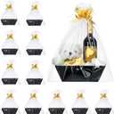 Thenshop 44 Pcs Basket for Gifts Empty Gift Basket Bulk Include 12 Cardboard Tray 12 Plastic Bags and 20 Pull Bows for Christmas Fall Halloween Birthday Wedding Party DIY Wrapping(Solid,Black)