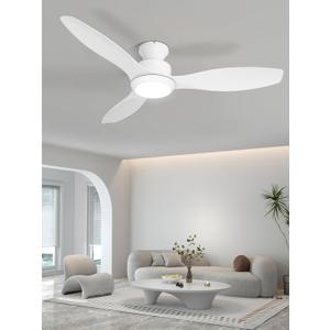 48" Ceiling Fan with Light amd Remote, White Flush Mount Ceiling Fan with 3 Blades,3 Color Light, 6 Speed, Queit DC Motor, for Bedroom/Outdoor/Patios, White