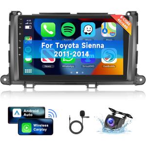 [8 CORE 4G+64G] for Toyota Sienna 2011-2014 Car Radio with Wireless Carplay/Android Auto, 9 Inch Android 13 IPS Touch Screen Car Stereo, Bluetooth, GPS, WiFi, SWC, DSP + HD Backup Camera