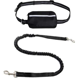 Dog Running Lead, Hands Free Dog Leash with Zipper Pouch, Dogs Walking Belt for Running and Walking The Dogs (Black)