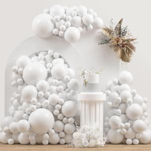 White Double Stuffed Balloons Different Size 115Pcs 5/10/12/18" White Balloon Arch Garland kit for Birthday Baby Shower Bridal Shower Gender Reveal Wedding Theme Party