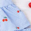 Toddler Girl's 2 Piece Cute Summer Outfits Plaid Cherry Camisole Top and Shorts Vacation Matching Set (4T, Light Blue)