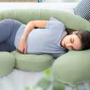 QUEEN ROSE Cooling Pregnancy Pillows - E Shaped Pregnancy Pillows for Sleeping, Detachable Body Pillow for Pregnant Side Sleeper, Cooling Silky Cotton Cover, Sage Green