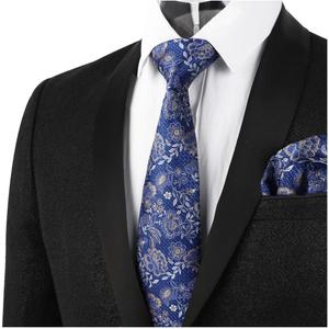 Alizeal Mens 3.15'' Leaf Flower Pattern Tie with Floral Pocket Square Set (148-royal Blue)