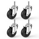 HOLKIE Caster Wheels 3 inch with No Brake Stem Casters, 5/16" -18 x 1-1/2" (Stem Diameter 5/16", Stem Length 1-1/2") Threaded Swivel Casters Set of 4 Heavy Duty Castors Black